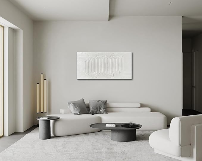 Creespi Hand-Painted Textured Wall Art - White Abstract Canvas Oil Painting 24x48 inch,Minimalist Art Painting for Wall Decor