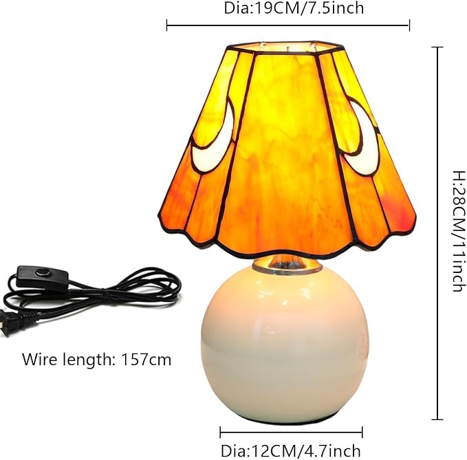 Tiffany Style Moon Mushroom Stained Glass Table Lamp Orange Small Table Lamp Bedroom Bedside lamp Living Room Dining Room Office Decoration Desk lamp Home Decoration Creative Gift