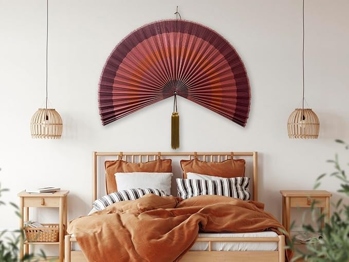 ChumDecor Fan Wall Decor,Large Bamboo Fan Wall Art for Boho Hanging Headboard,Decorative Folding Fans for Over Bed Decorations