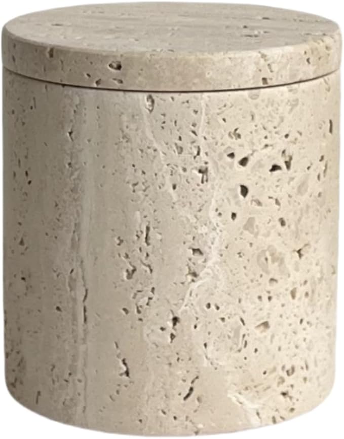 Natural Marble Stone Travertine Jar Container Storage Box Cup with Lid (Beige Travertine)