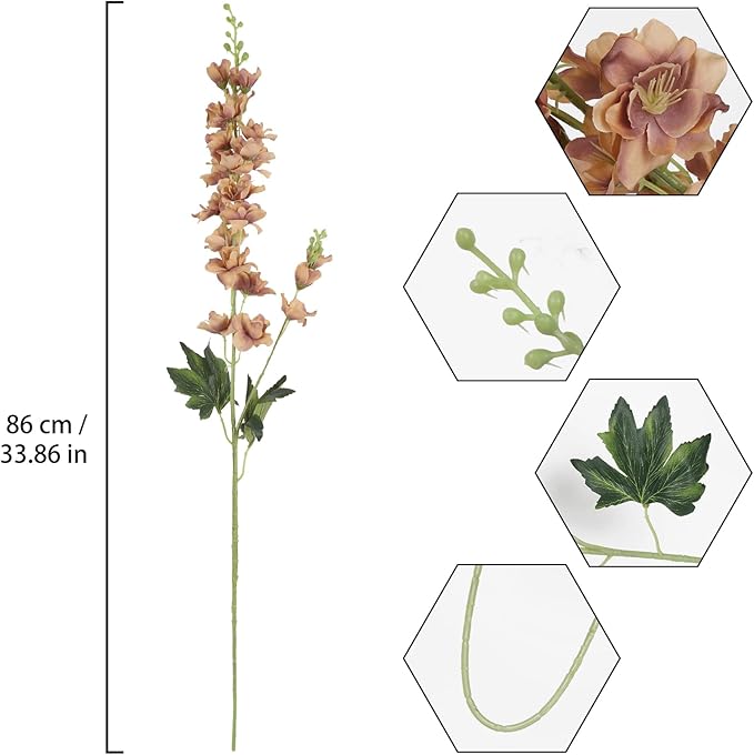 8PCS Delphinium Artificial Flowers 33.5'' Larkspur Silk Flowers Faux Long Stem Flowers for Wedding Table Centerpieces Home Garden Decor(Brown)