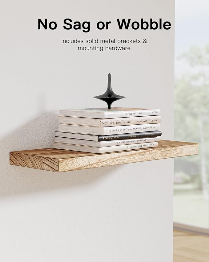 AMADA HOMEFURNISHING Floating Shelves, Paulownia Wood Wall Shelves for Living Room/Bedroom/Kitchen/Home Office, Wood Floating Shelf for Home Storage & Organization Set of 4 15.75" L x 5.91" W x 0.98"H