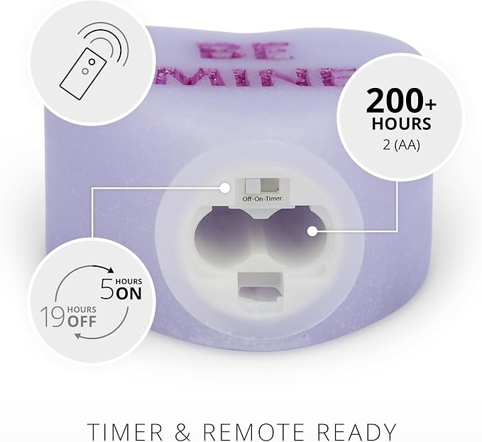 Luminara Candy Heart Be Mine Gentle Lavender Candle- Flameless Real-Flame Romantic Battery Operated LED Decor- Valentine's Day Collection- 3.5" x 4.5"