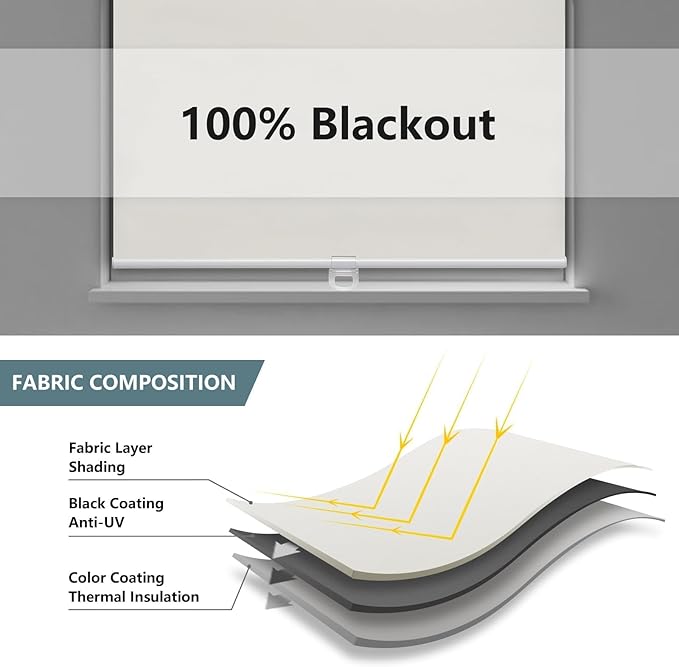 AOSKY Cordless Roller Shades Blackout Blinds for Windows Room Darkening Rolled Up Shades with Spring System, UV Protection Window Shades Door Blinds for Home and Office (44" W x 72" H, Ivory)
