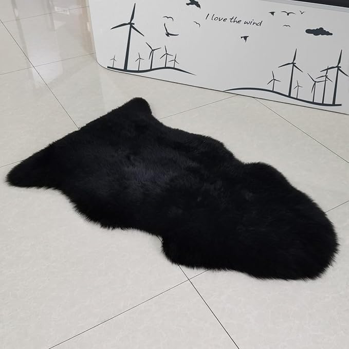 Champlus Genuine Australian Merino Sheepskin Rug, 2.3x3.3 ft Lambskin Area Rug, Sheep Skin Fur Rug, Single Pelt, Black