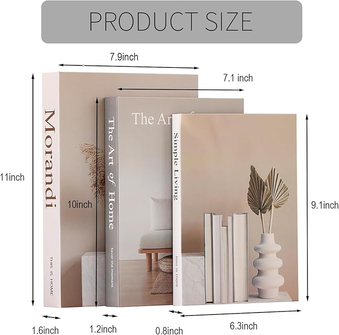 Set of 3 Decorative Books for Home Decor,Stylish Fake Books for Decoration, Aesthetic Decor Books Set for Coffee Table,Bookshelf,Mantel,Living Room,Hotel,Villa Decor,Storage Box for Photos