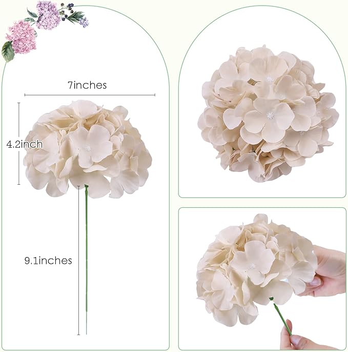 AVIVIHO 10pcs Beige Hydrangea Artificial Flowers Bulk Fake Flowers Hydrangea Silk Flowers with Stems for Western Boho Decor,Home,Wedding Party DIY Pampas Grass Florals Arrangement Decoration