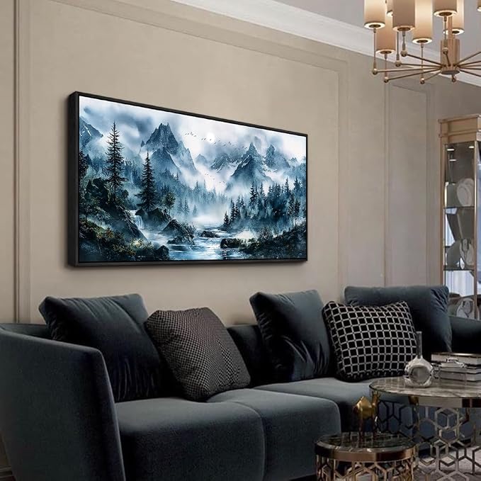 ERQINHUA Large Wall Decor For Bedroom Black Framed Canvas Wall Art For Living Room Office Decorations Misty Forest Wall Paintings Tree Landscape Pictures Artwork Modern Home Decor 30x60 Inches