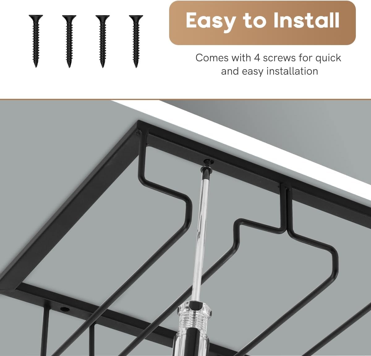 Xverycan Wine Glass Rack Under Cabinet, 6 Row Extreme Large Stemware Hanger, Metal Wine Goblet Holder, DIY Bar Glass Storage Rack for Bar Counter, Kitchen, Screws Included (Black)