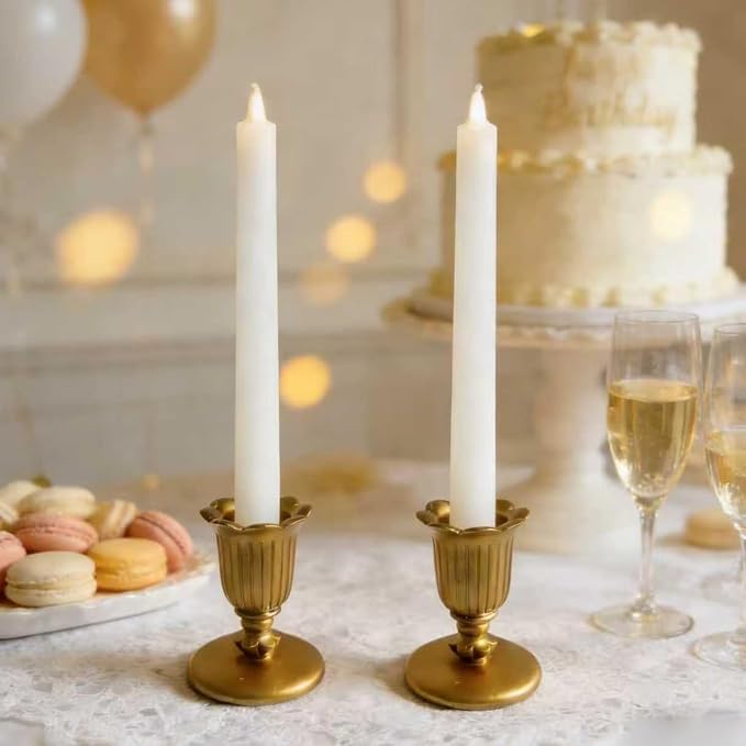 Vintage Taper Candle Candlestick Holders, Gold Candle Sticks Brass Victorian Style Candelabra for Christmas Table Centerpiece Wedding Reception Festive Advent Thanksgiving Party Decorations Set of 12