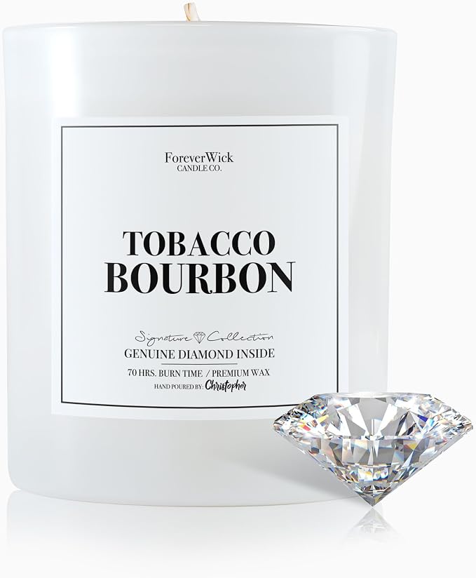 Foreverwick Tobacco Bourbon Diamond Candle | Scented Jar Candle | Premium Natural Soy Wax | Strong Scented Candles for Decor | 14 oz & 70 Hours Burning Time