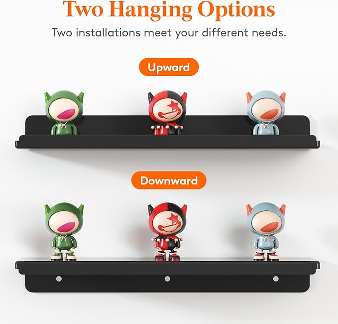 Lifewit Floating Shelves for Bathroom, 15" Acrylic Wall Organizer for Perfume, Makeup, Figures, Nail Polish, Photo, Book, Decor Display Rack for Nursery, Living Room, Bedroom, Kitchen, Black, 6 Pack
