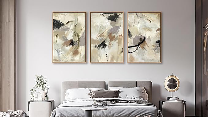 Large Framed Wall Art for Living Room Natural Wood Gold Float Framed Art Set of 3 Abstract Canvas Pictures Minimalist Artwork Canvas Prints for Bedroom Home Office Wall Decor 20X28inX3pcs
