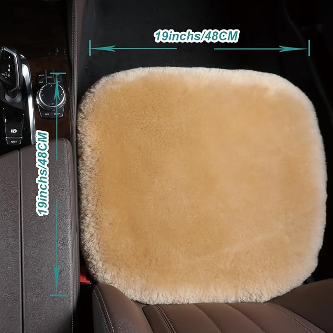 OGLAND Fuzzy Sheepskin Car Seat Cover | Luxury Comfortable Soft Cushion All Seasons | Auto Golf Cart Protection Pad for Pet Elderly Durable Long Drive Travel, Honey Beige