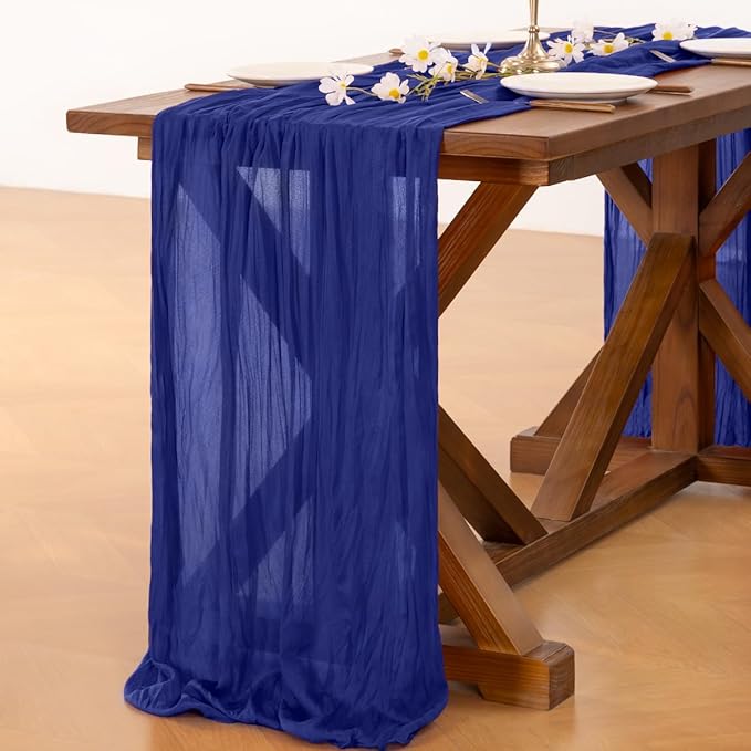 Socomi Royal Blue Easter Spring Cheesecloth Table Runner Boho Rustic Gauze 120 inch 10FT Cheese Cloth Runner for Wedding Party Baby Shower Birthday Home Decor Holiday Decorations