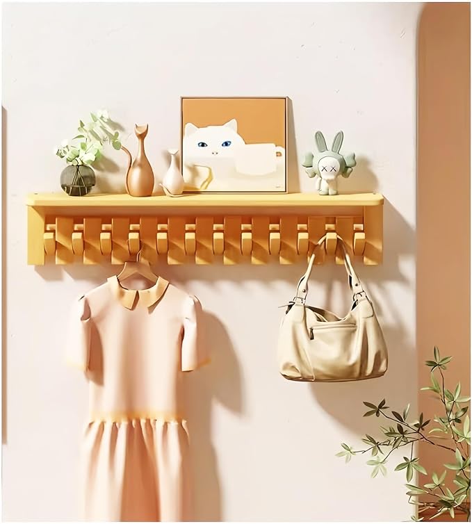 Wall Mounted Coat RackHooks Piano Key Hangers Natural Solid Wood Hanger Non-Woven Fabric Clothes Hangers for Closet, Kitchen, Bedroom, Bathroom, Entryway (Tray-Beech, 4 Hooks)