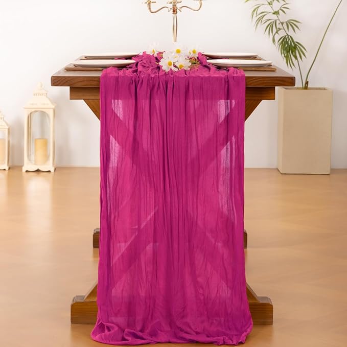 Socomi 6pcs Hot Pink Cheesecloth Table Runner Fuchsia Boho Rustic Gauze 120 inch 10FT Cheese Cloth Runner for Wedding Party Baby Shower Birthday Home Decor