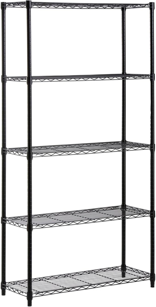 Honey-Can-Do 5-Tier Heavy-Duty Adjustable Shelves, Metal Storage Rack with 200-lb Shelf Capacity, Black, 14" W x 36" L x 72" H