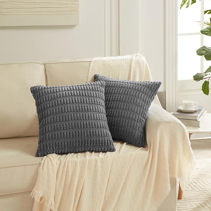 Fancy Homi 4 Packs Decorative Throw Pillow Covers for Living Room Couch Bed, Modern Farmhouse Boho Home Décor Accent Cushion Case, 18" x 18" (Pack of 4), Dark Gray