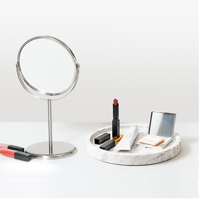 Natural Marble Decorative Tray for Bathroom Bedroom Kitchen Dresser, Round Vanity Trays for Jewelry, Perfume, Cosmetic, Candle, Countertop Storage Organizer for Home Decor Color White (TP601)