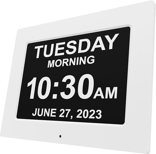 【New 2025】 Dementia Clock Large Clock for Seniors, Digital Clock with Custom Alarms, Clock with Day & Date for Elderly, Large Number Digital Clock White Extra Large