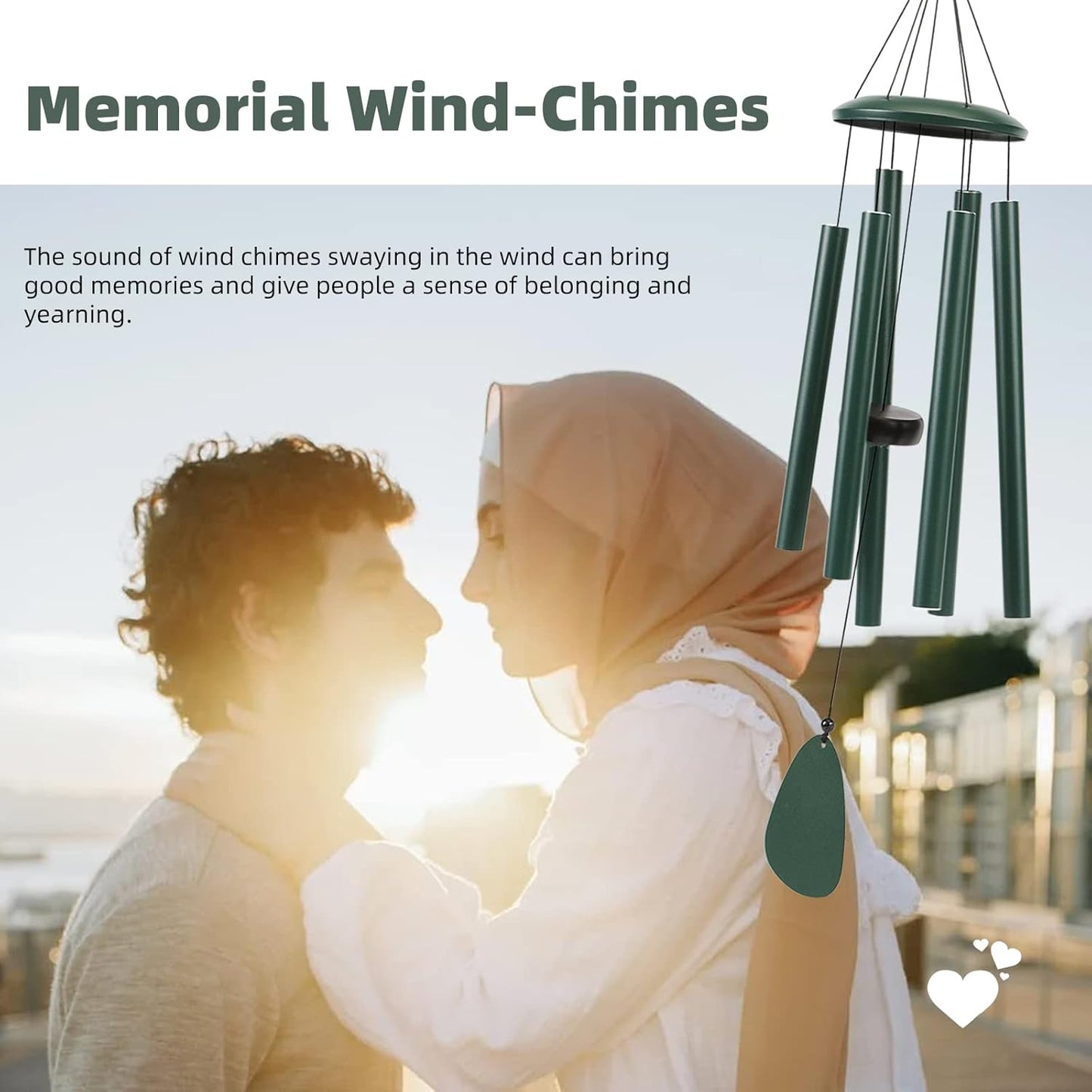 Wind-Chimes-Outdoor-Deep-Tone, Large Soothing Melodic Tones Windchimes, Wind Chimes for Outside, Memorial Wind Chime Best Gift for Mom Women Grandma Neighbors(32" Forest Green Coated Aluminum)