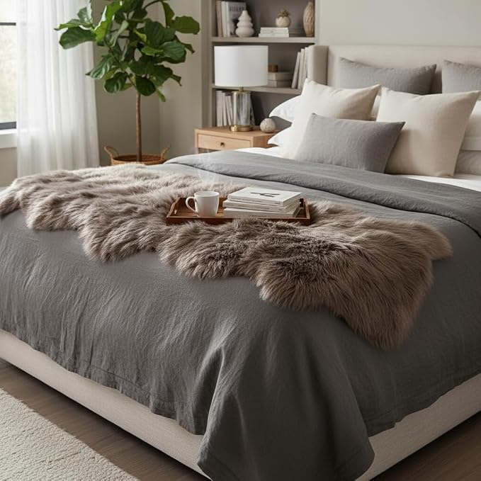 Premium Duo 100% Genuine Sheepskin Area Rug 2x6 ft – Luxurious Soft & Fluffy Lambskin Rug for Bedroom or Living Room – Made in Argentina (Beige)