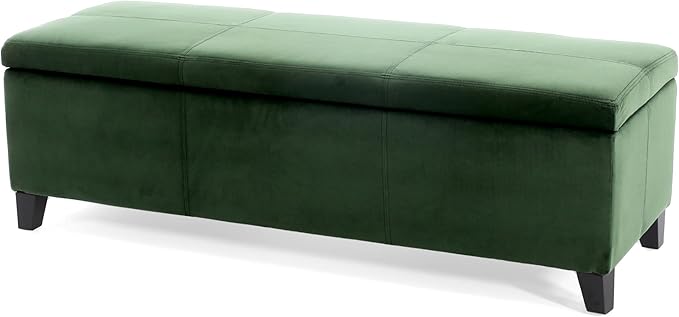 Christopher Knight Home Glouster Upholstered Storage Ottoman Bench, Forest Green Velvet, Matte Black