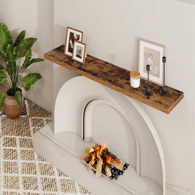 Dreamland 48Inch Floating Shelves for Wall 9.3" Deep Rustic Brown Set of 2 | Wall shelves for bathroom, bedroom, kitchen, deep wall mount wood storage display for home decor 48" x 9.3"