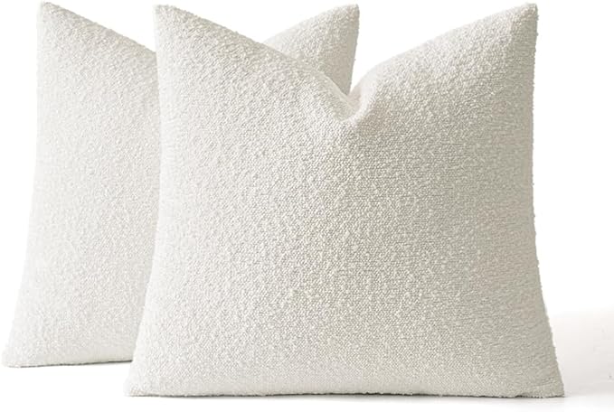 MIULEE 20x20 Inch Decorative Pillow Covers for Couch Bed Set of 2 Textured Boucle Neutral Throw Pillow Covers Cream White Accent Solid Pillowcases Sofa Living Room Home Decor