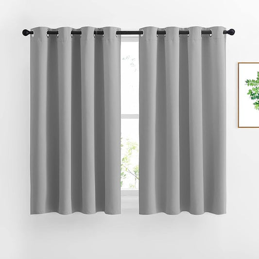 NICETOWN Blackout Curtains Panels for Bedroom - Window Treatment Thermal Insulated Blinds Solid Grommet Vertical Drapes for Kitchen (Set of 2, 52 by 45 Inch, Silver Grey)