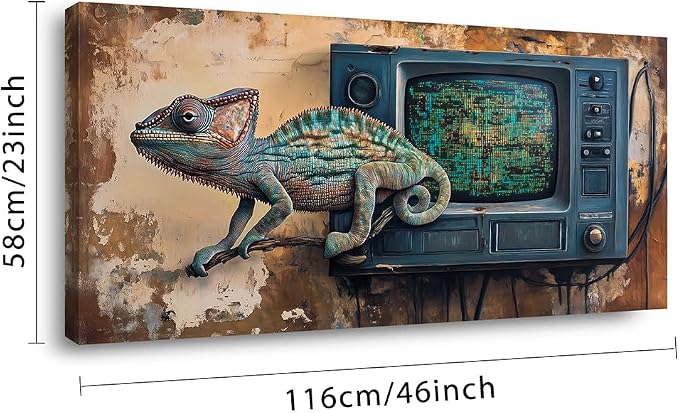 Ggaafet Retro Chameleon Wall Art for Living Room Canvas Painting Prints Rustic TV Television Art Deco Fantasy Artwork Office Bedroom Farmhouse Dining Room Decor Large