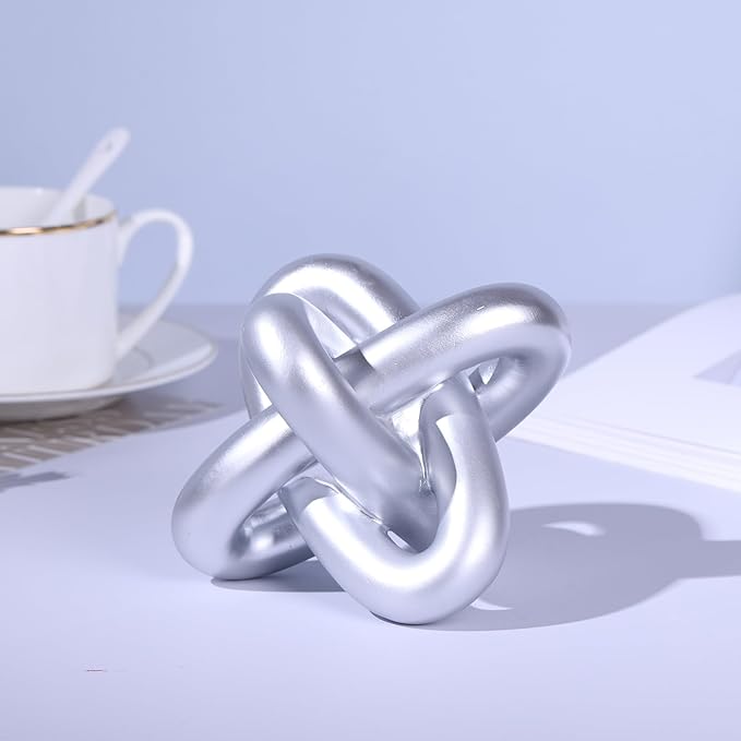 DOVDOV Silver Knot Sculpture, Three-Knot Sculpture Silver Home Decor Accent, Suitable for Rustic-Style Coffee Tables, Living Room Dining Tables, entryway Shelves, and Small Decorations