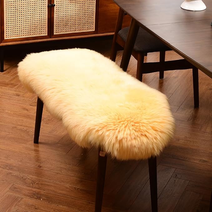 LLB Genuine Sheepskin Area Rug Wool Rug Fur Carpet Fluffy Shaggy Fur Rug for Living Room Kids Bedroom Real Sheepskin Throw Lambskin Rugs Sofa Mat Chair Seat Covers (Yellow, 2 x 3 ft Sheepskin)