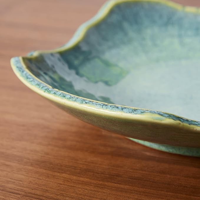 Large Ceramic Decorative Bowl, 12" Dish, Green Reactive Glaze | Centerpiece Bowl, Modern Coffee Table Decor, Entryway Catchall Key Bowl, Decorative Fruit Bowl for Dining Table Living Room