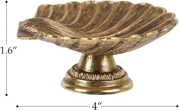 NIKKY HOME Seashell Ring Holder Jewelry Tray, Small Gold Trinket Dish | Coastal Small Metal Decorative Tray for Women, Vintage Storage Organizer for Vanity & Bathroom, Wedding & Engagement Gift