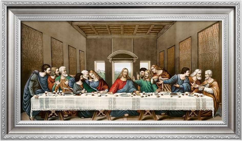 DECORARTS - The Last Supper, Leonardo da Vinci Classic Art Reproductions. Giclee Prints Acid Free Cotton Canvas with Matching Silver Solid Wooden Frame. Total Framed Size: 28.5" W x 16.5" H