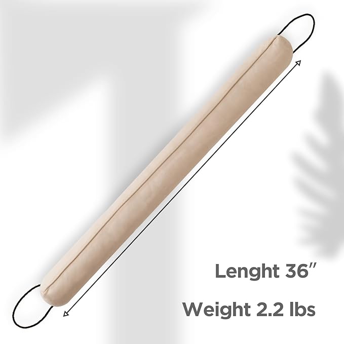 Sunolga 2 Packs 36 Inches 2.2LB Weighted Door Draft Stopper Filled with Glass Beads & Cotton, Removable Machine Washable Sound Proof Under Door Draft Blocker with Anti-Abrasion Bottom for Door, Beige