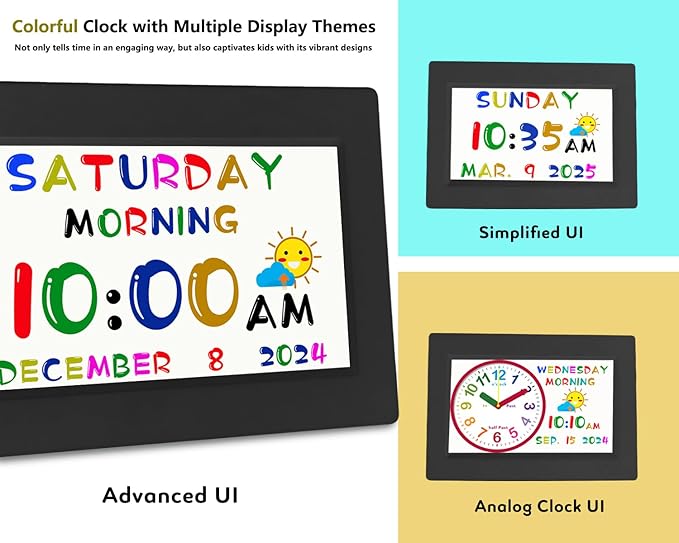 MASSII Digital Teaching Clock Talking Time, 24 Alarms Custom Reminders, Checklist to-Do List, Auto DST & Calendar Display, Sleep Trainer, Easy to Use for Kids Birthday Gift- Black with Remote