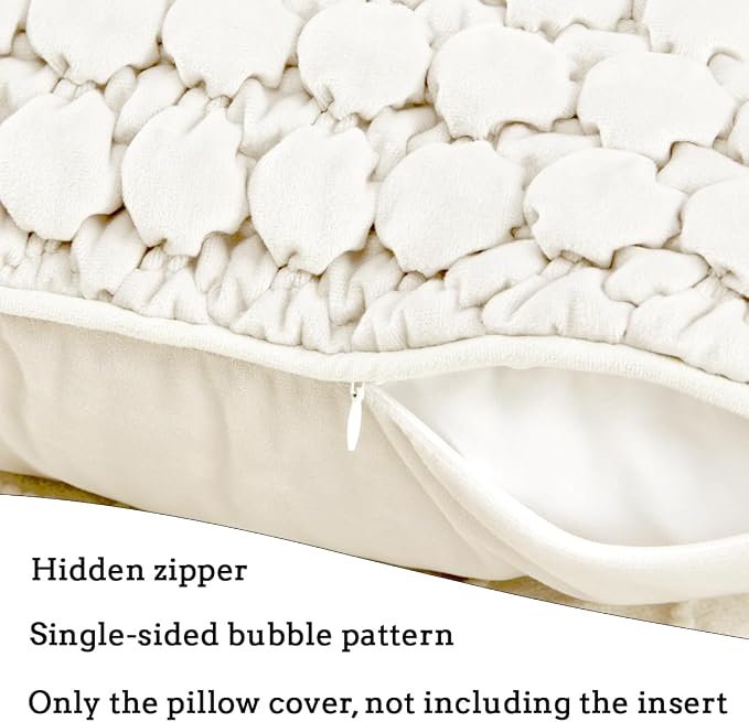 Pillow Covers 24x24 Set of 2 Velvet Euro Shams Decorative Farmhouse Pillowcases Boho Square Cushion Covers Soft Bubble Texture for Couch Sofa Bed Bedroom Car Living Room，Cream