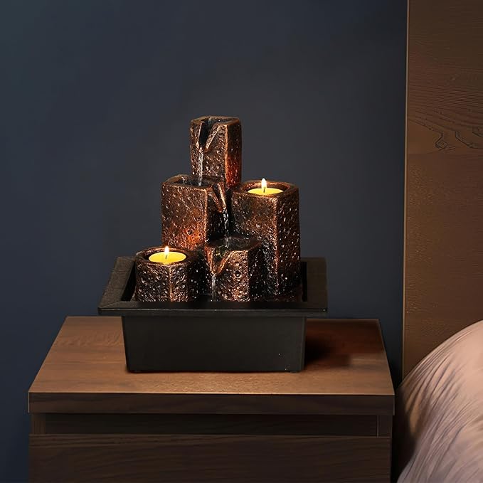 Water Fountains Indoor Mar Themed Small Water Fountain with Candles Holes for Home Decor Meditation (Mar)
