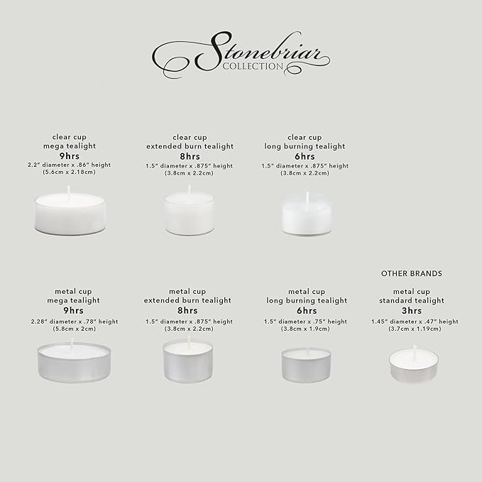 Stonebriar 300 Pack Unscented Tea Light Candles with 6-7 Hour Extended Burn Time, White, 300 Count