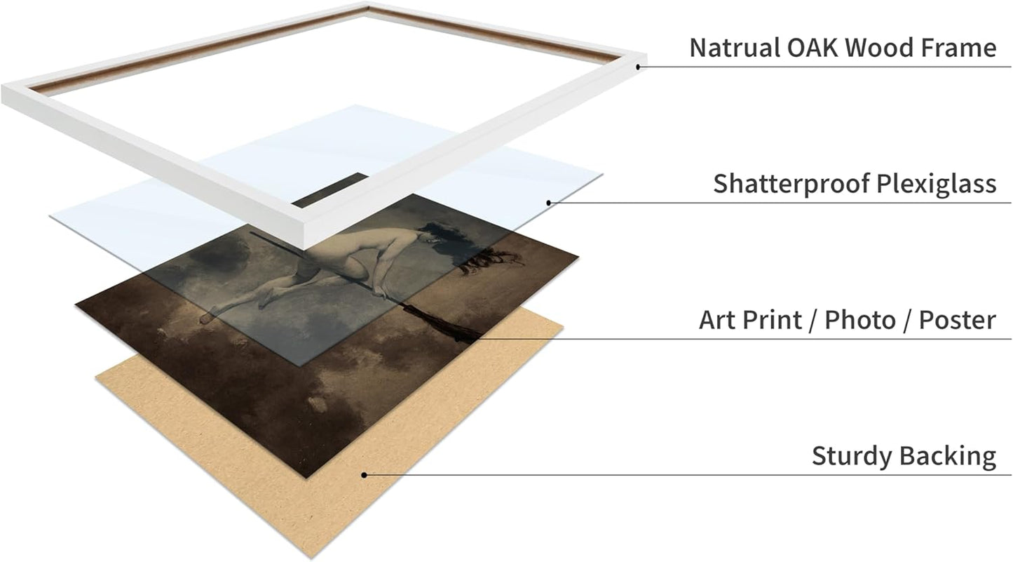 Poster Master Vintage Albert Joseph Penot Poster - Retro Halloween Print - Gift for Artist, Friend - Departure for the Sabbath, Naked Witch on Broom - Wall Decor for Bedroom, 11x14 White Framed