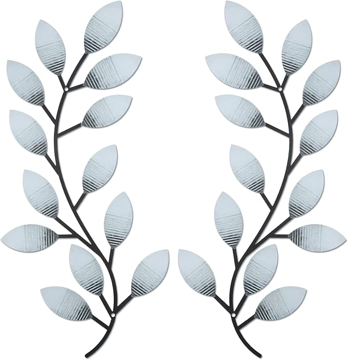 Zhengmy 2 Pieces Metal Tree Leaf Wall Decor Vine Olive Branch Leaf Wall Art Living Room, Hallway Wall Decor Outdoor Decoration(Retro White)
