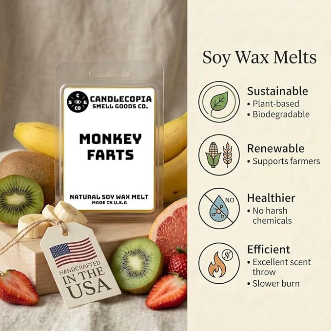 Monkey Farts Strongly Scented Hand Poured Vegan Wax Melts, 12 Scented Wax Cubes, 6.4 Ounces in 2 x 6-Packs