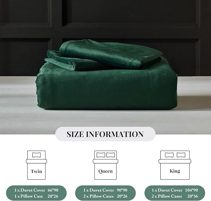 WARMDERN Emerald Green Flannel Velvet Duvet Cover Queen Size Duvet Cover Bedding Sets, 3pcs Ultra Soft Luxury Textured Modern Crystal Velvet Duvet Covers with Zipper Closure(Emerald Green, Full)