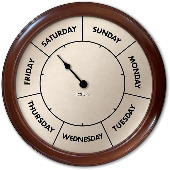 Large Day of The Week Wall Clock with 14” Solid Pine Wood Frame – High Visibility – Ideal Retirement Gift for Men and Women, Day Clock for Seniors and Retirees