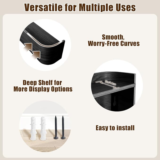 Coat Rack Wall Mount with Hidden Hooks, Wall Hooks with Shelf, Wall Key Holder Mount Wooden Shelf Entryway Hooks for Bedroom Bathroom for Hanging Coats Hats Bags Towels (Black, 4 Hooks)