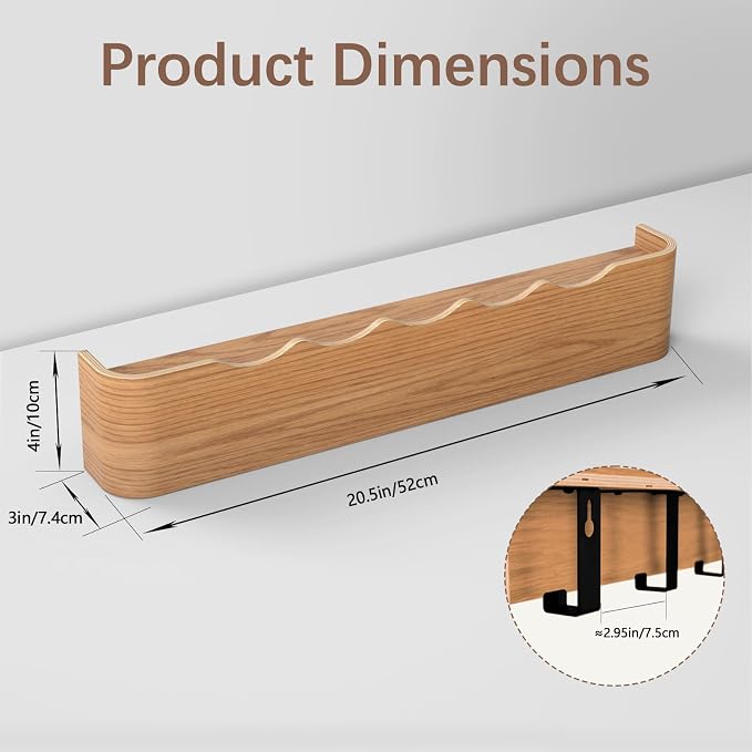 Coat Rack Wall Mount with Hidden Hooks, Wall Hooks with Shelf, Wall Key Holder Mount Wooden Shelf Entryway Hooks for Bedroom Bathroom for Hanging Coats Hats Bags Towels (Oak Wave-Shape, 5 Hooks)