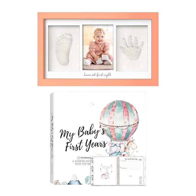 KeaBabies Baby Hand and Footprint Kit and First 5 Years Baby Memory Book Journal - Kids Prints Duo Photo Frame for Newborn - 90 Pages Hardcover First Year Keepsake Milestone Book for Boys, Girls